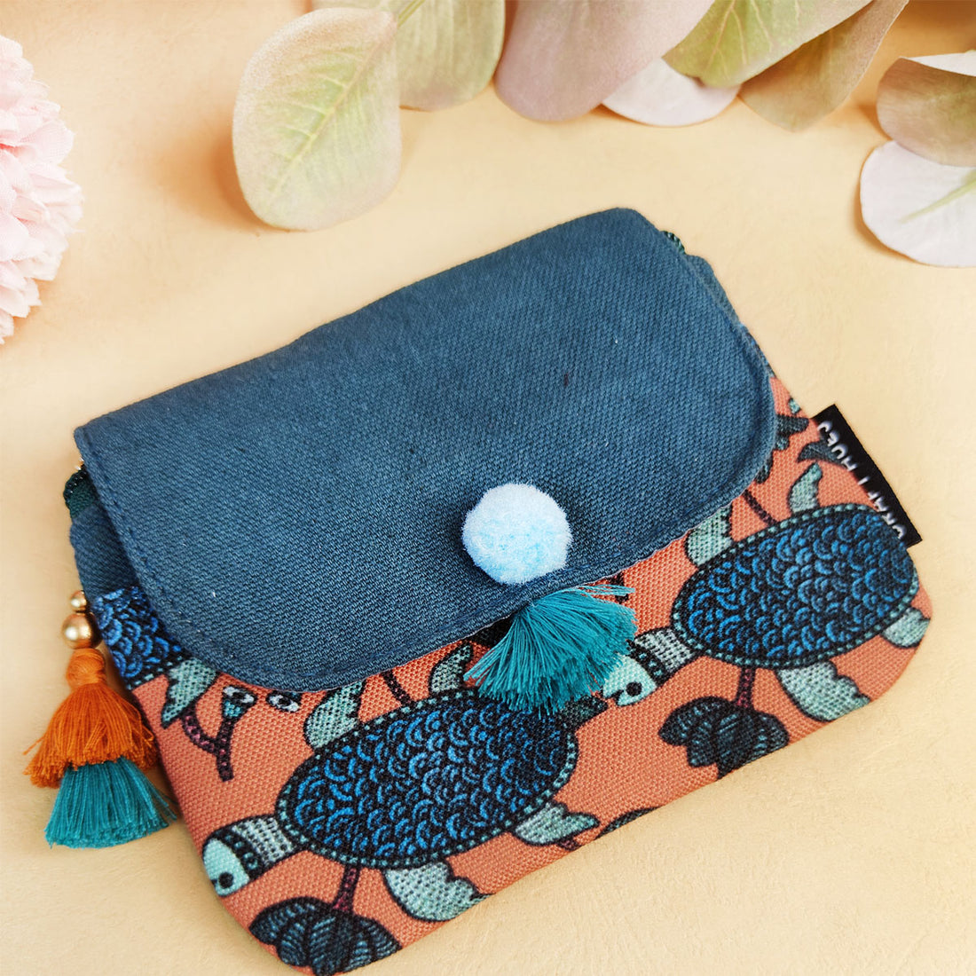 mini wallet- Gond Teal Turtle