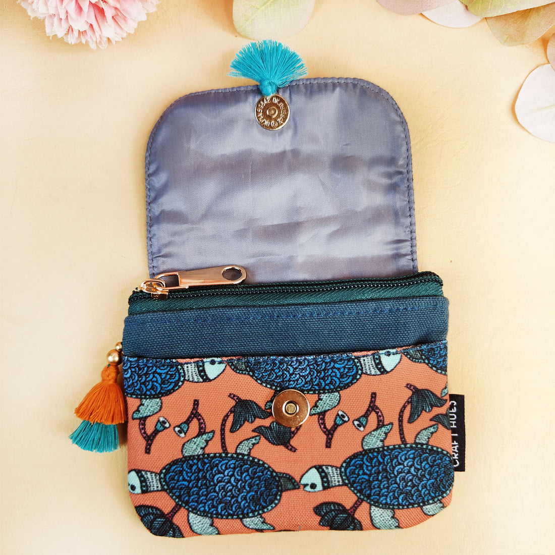mini wallet- Gond Teal Turtle