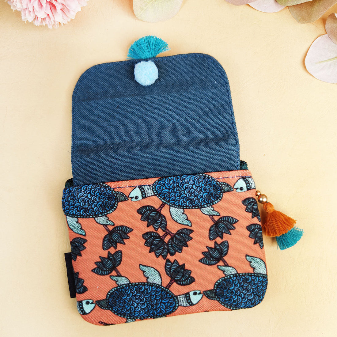 mini wallet- Gond Teal Turtle