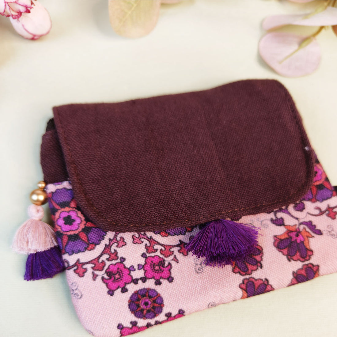 MINI FLAP WALLET- PEACH-PURPLE TILE-PURPLE SUZANI