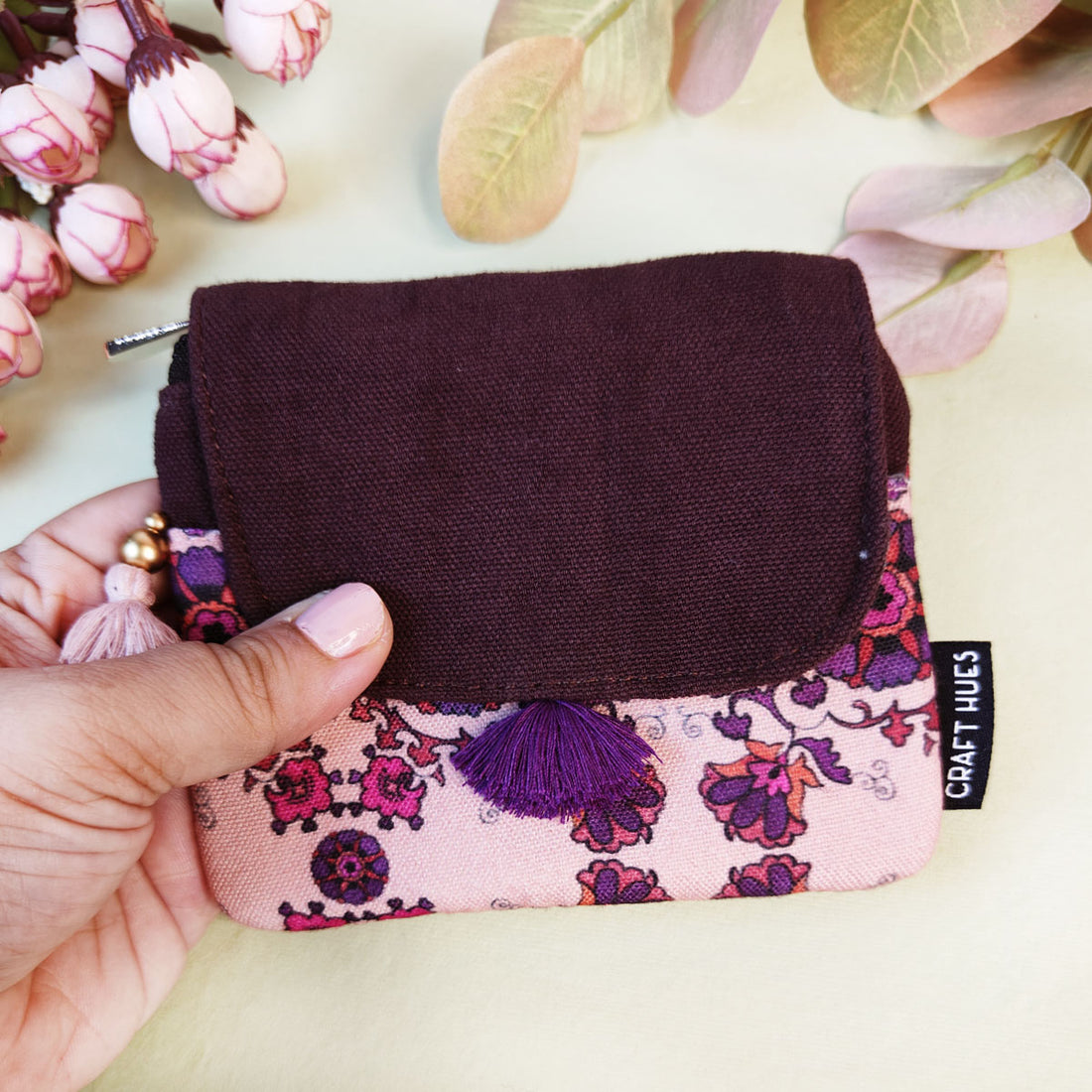 MINI FLAP WALLET- PEACH-PURPLE TILE-PURPLE SUZANI