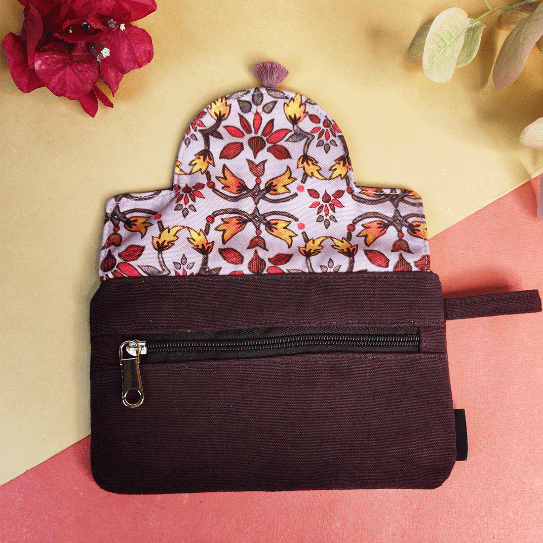 Curve Flap Big/Mini Wallet Combo-Maroon Mughal Floral