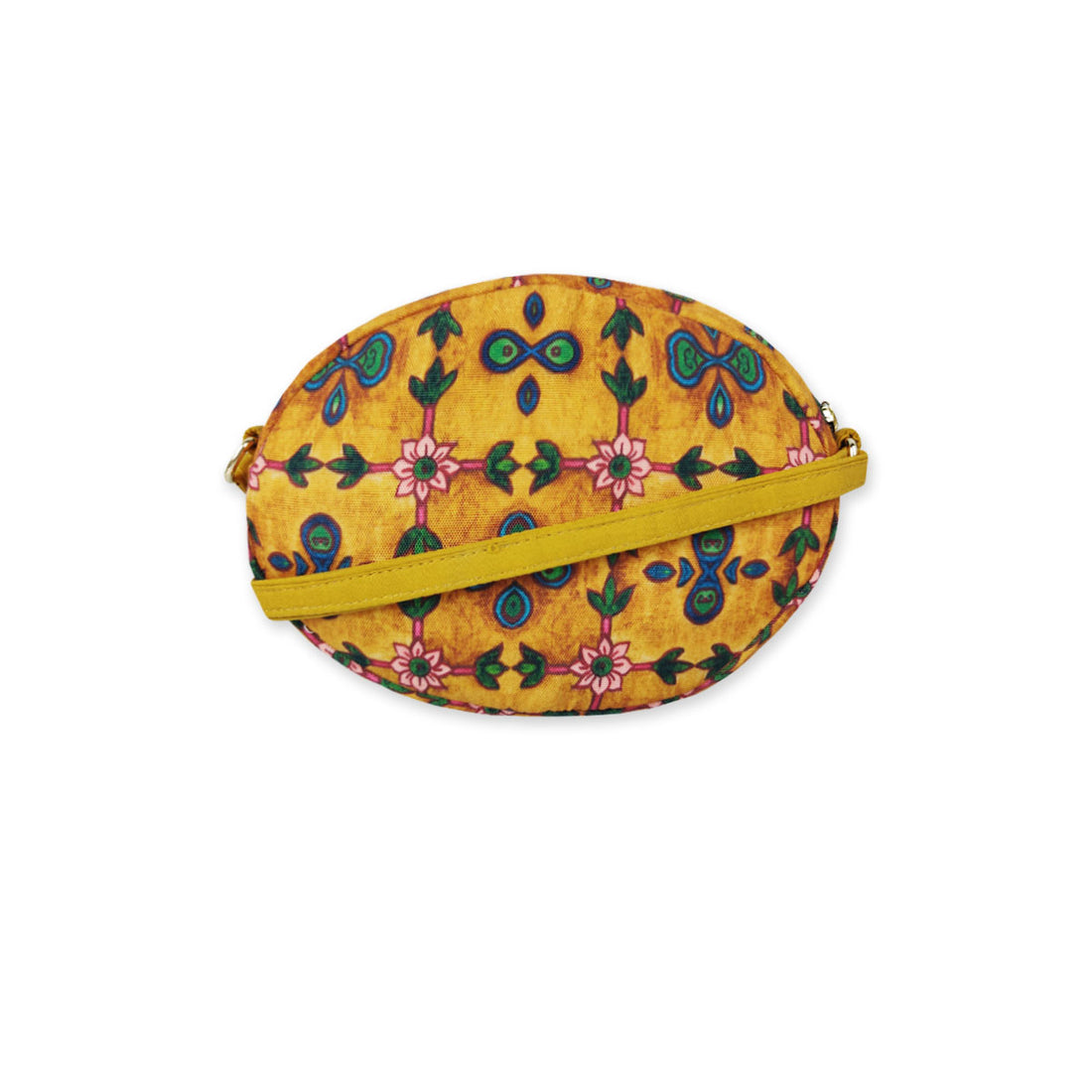 Oval Sling Bag- Mustard pink flower