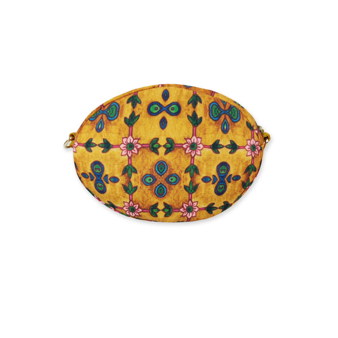 Oval Sling Bag- Mustard pink flower