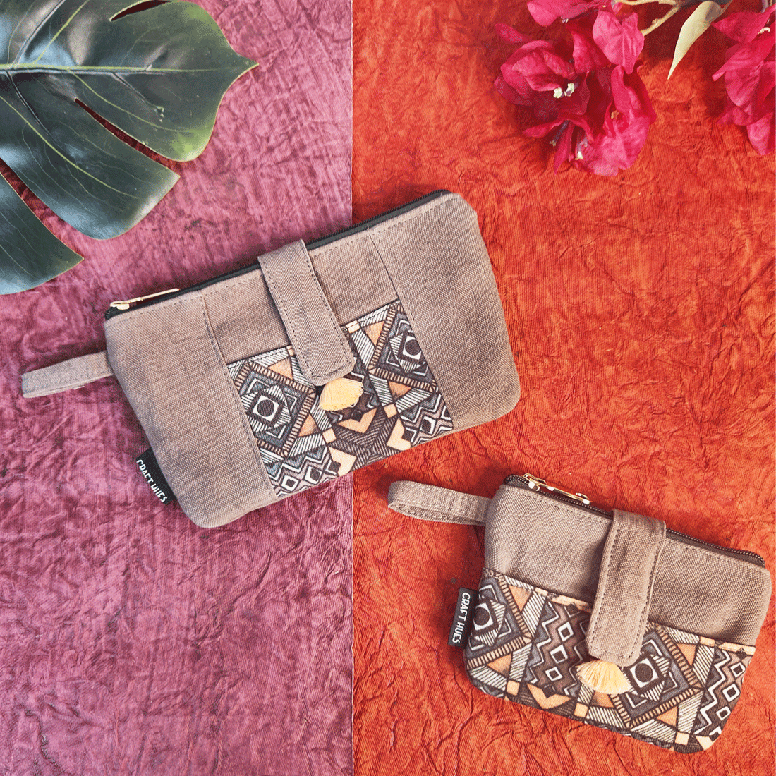 Front Thin Flap Big/Mini Wallet Combo-Grey Madhubani