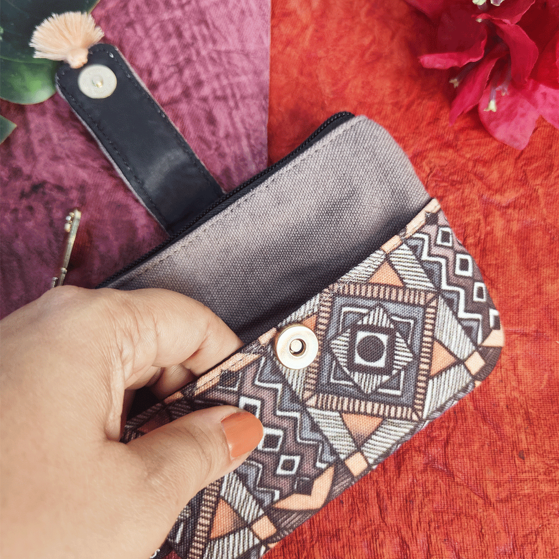 Front Thin Flap Big/Mini Wallet Combo-Grey Madhubani