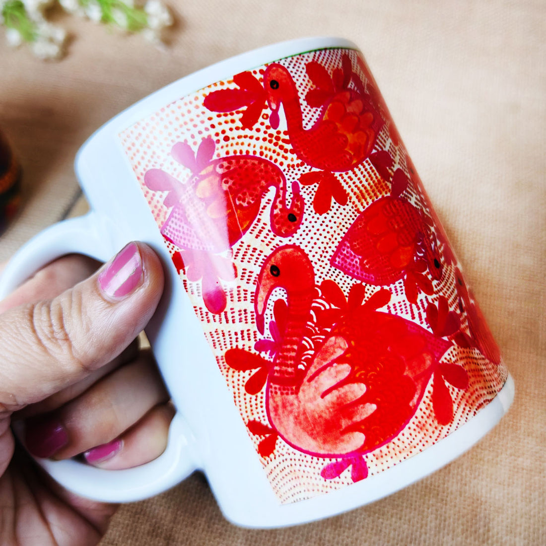 Orange Bird Gond Art Coffee Mug