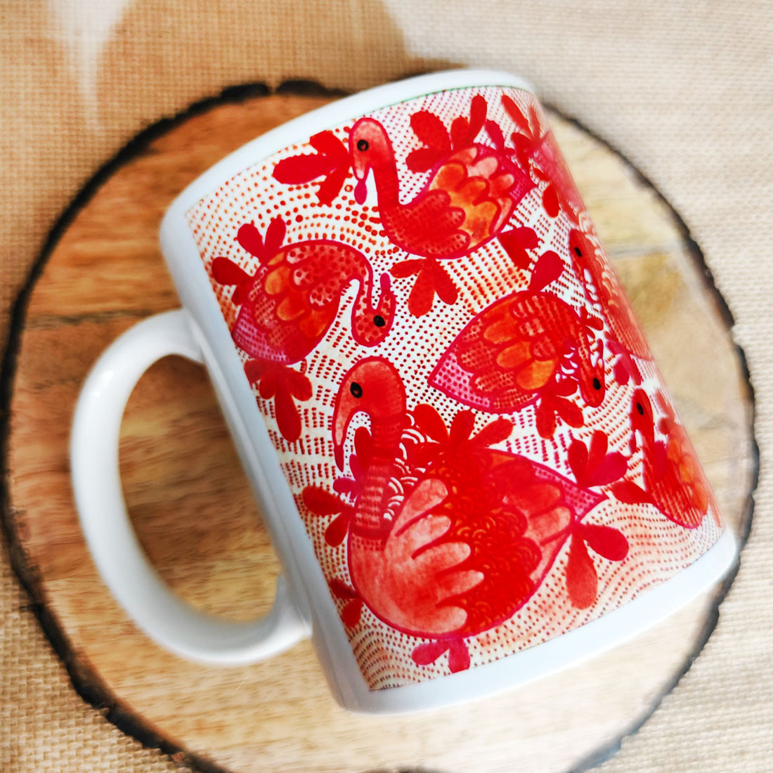 Orange Bird Gond Art Coffee Mug