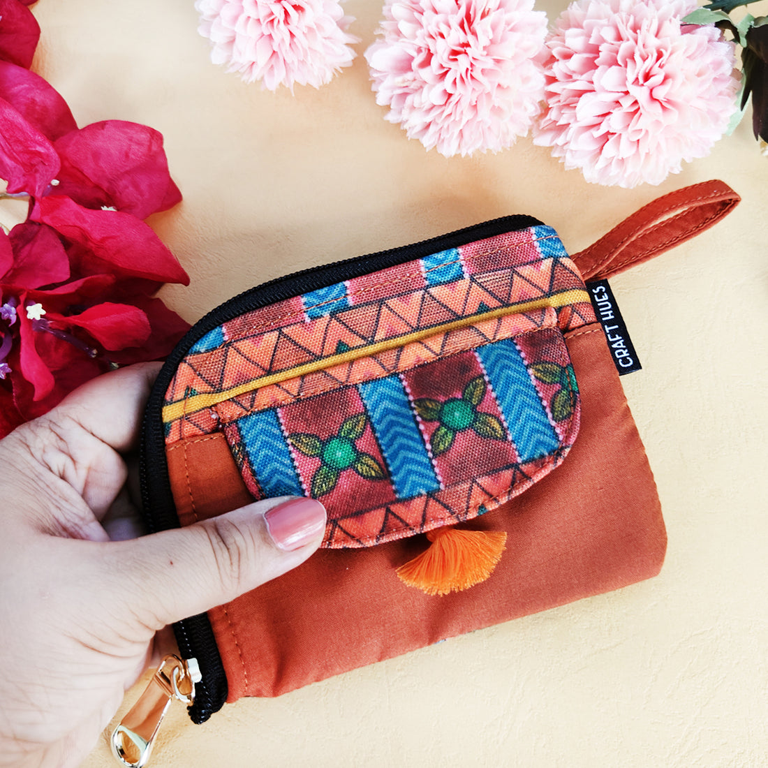 Curve Mini Wallet- Orange Aztec