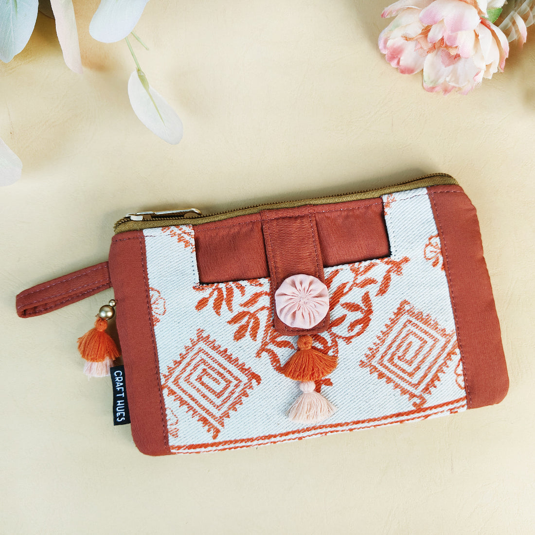 Block Printed Mini Wallet Combo-Grey/Orange