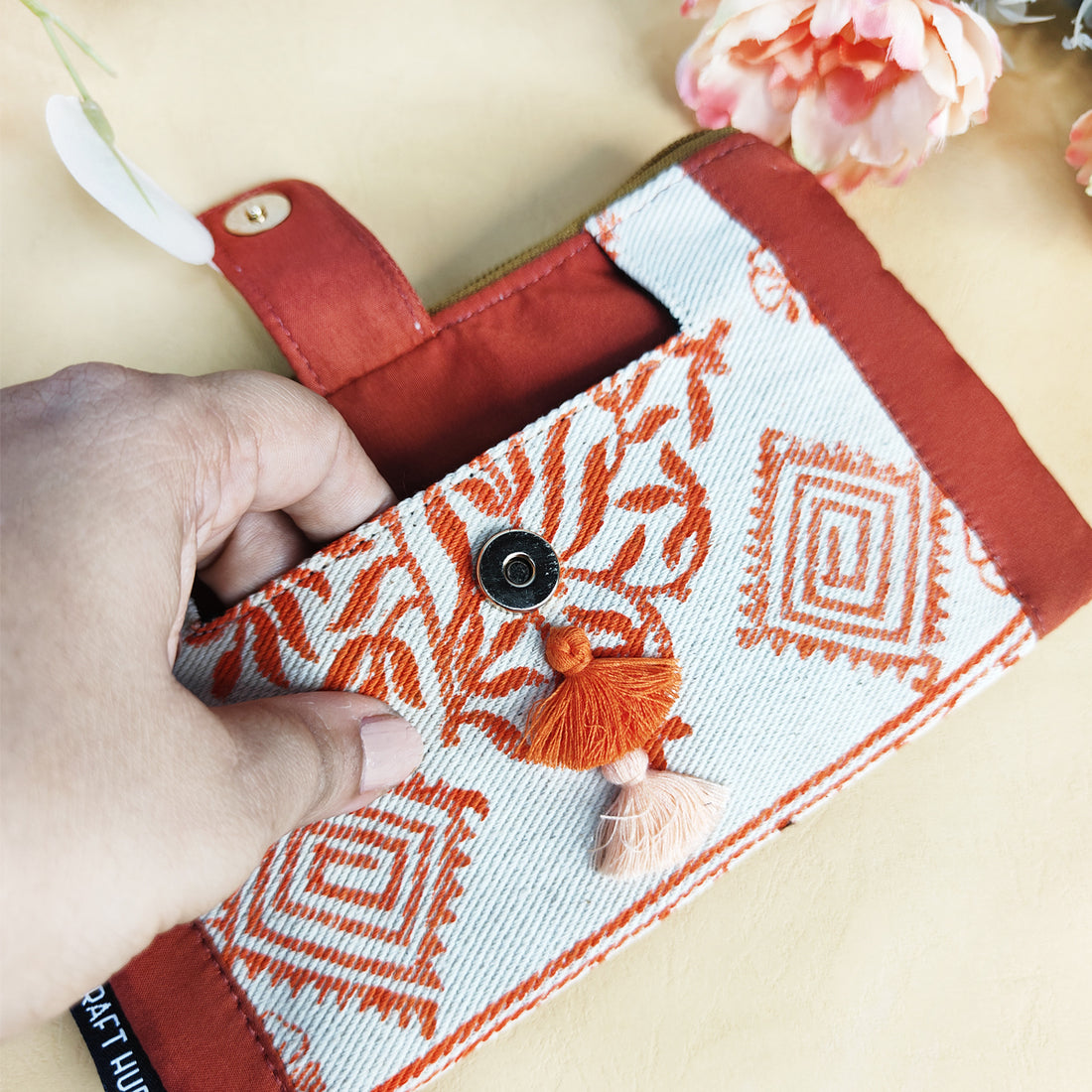 Block Printed Mini Wallet Combo-Grey/Orange