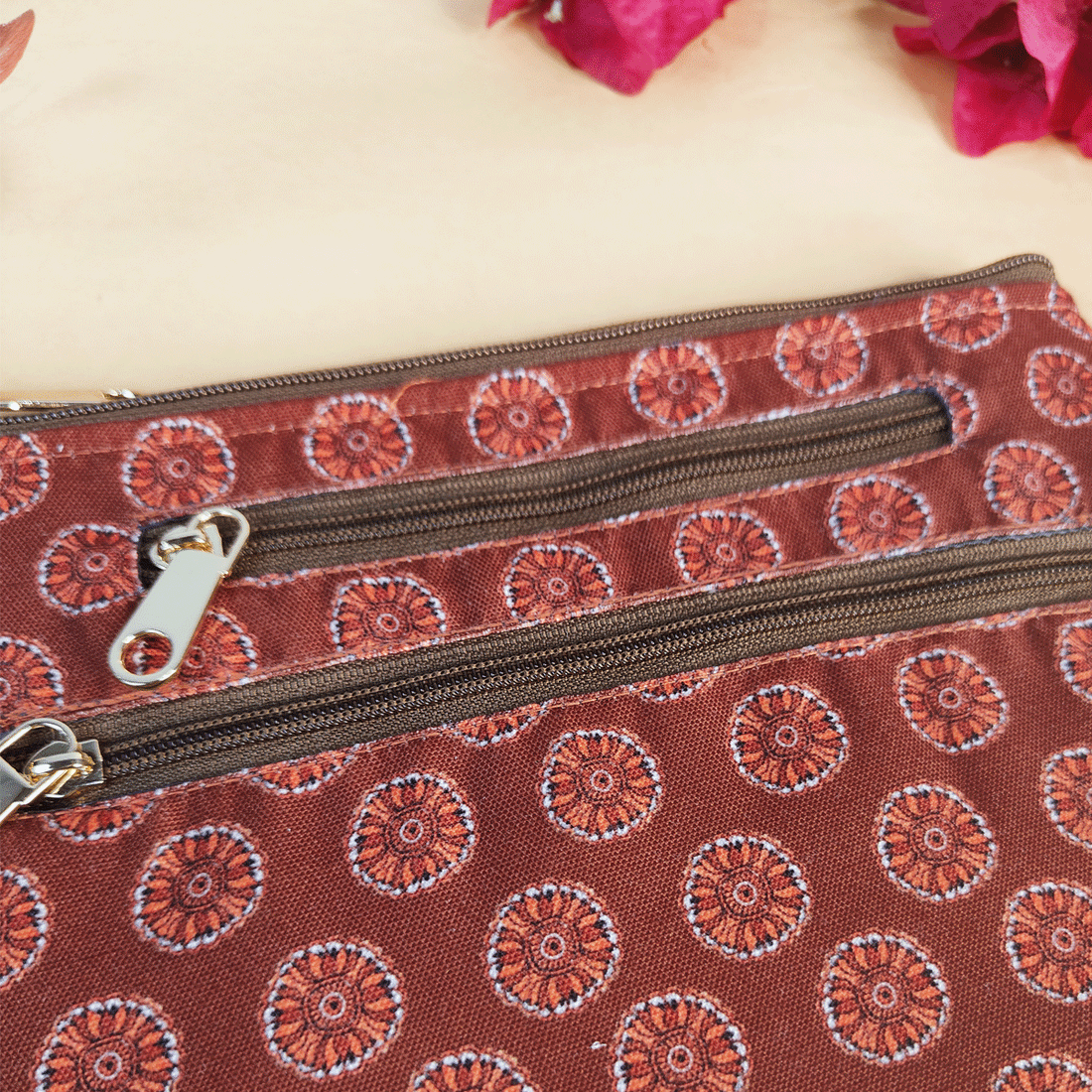 Multi-Purpose Pouch- Orange Madhubani Flower