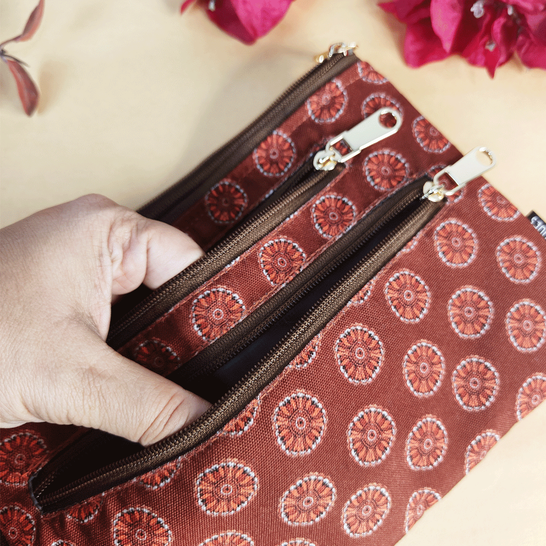 Multi-Purpose Pouch- Orange Madhubani Flower