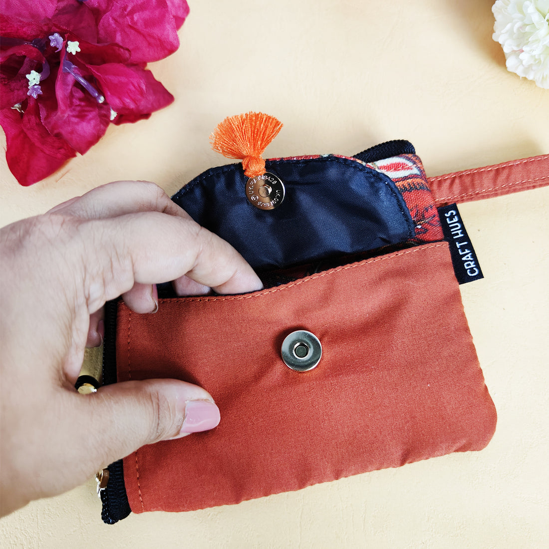 Curve Mini Wallet- Orange Peacock