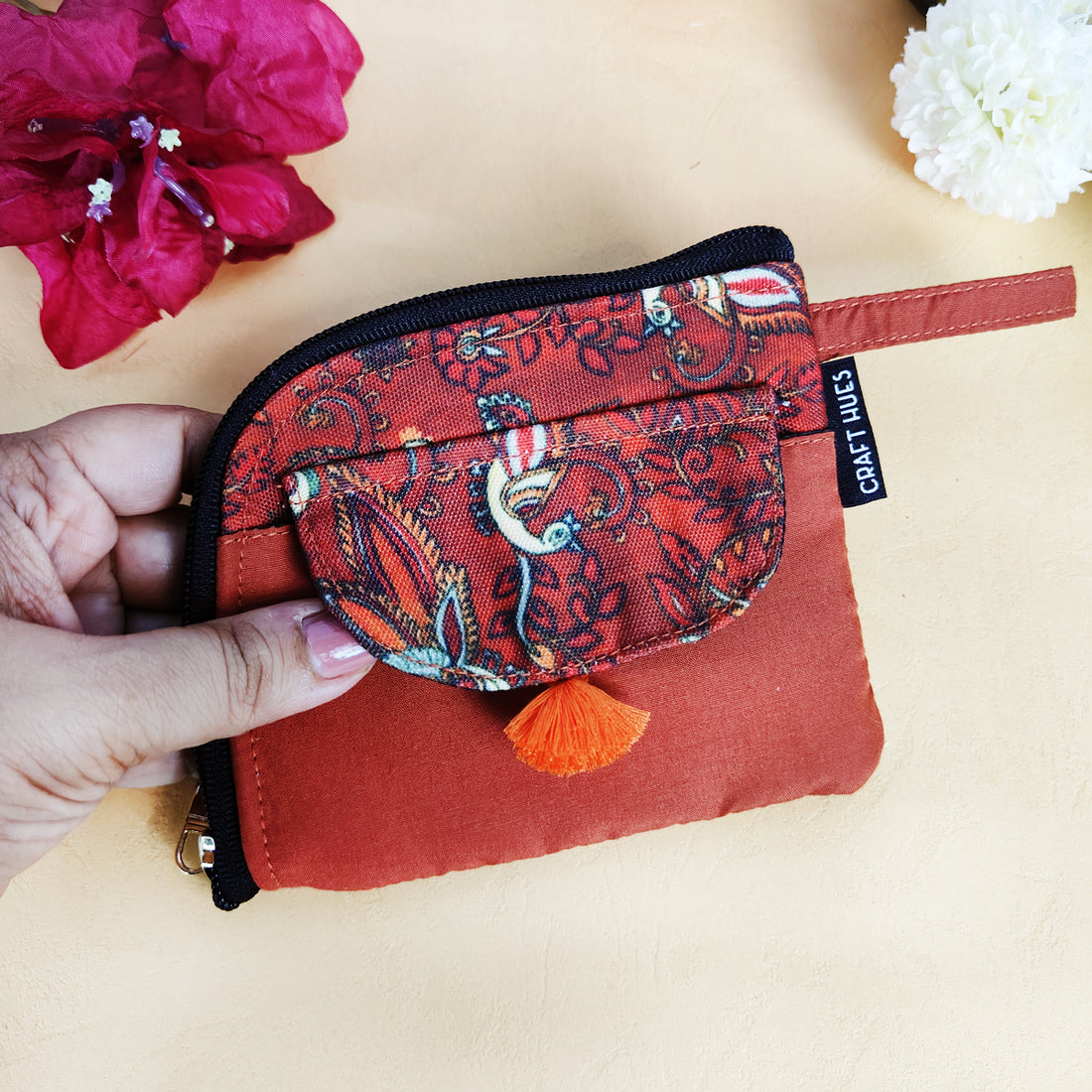 Curve Mini Wallet- Orange Peacock