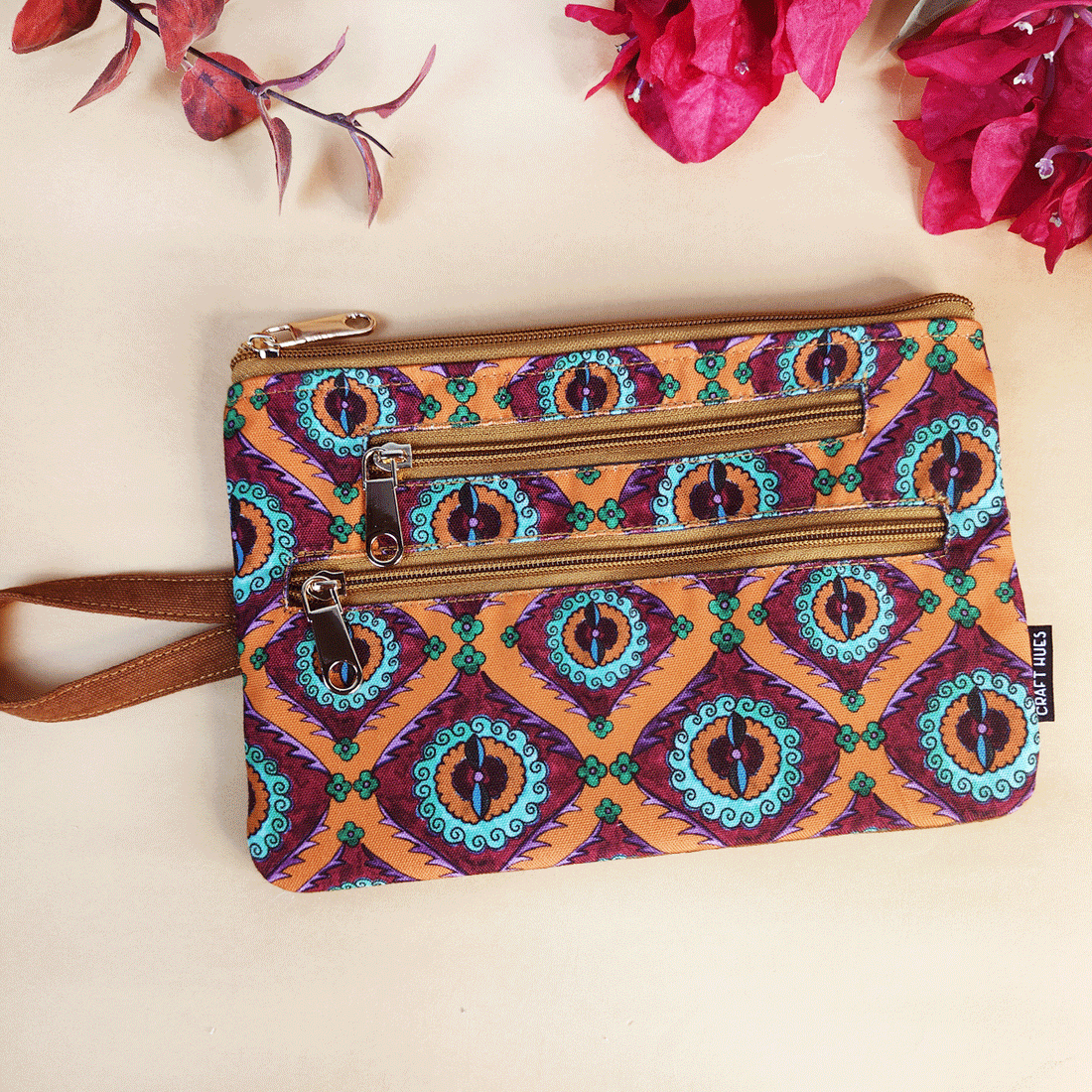 Multi-Purpose Pouch Combo- Orange Suzani-Orange Madhubani Flower