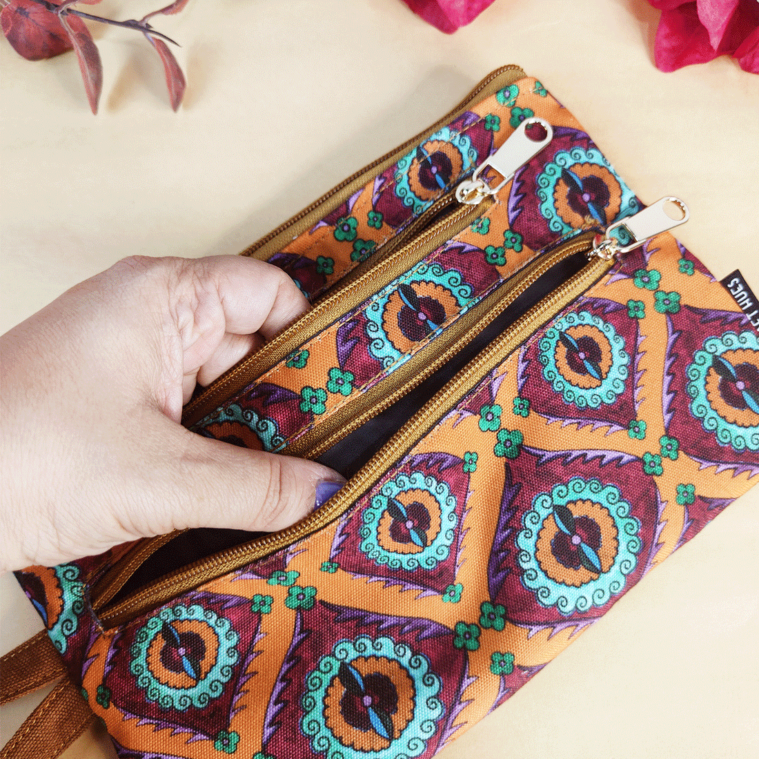 Multi-Purpose Pouch Combo- Orange Suzani-Orange Madhubani Flower