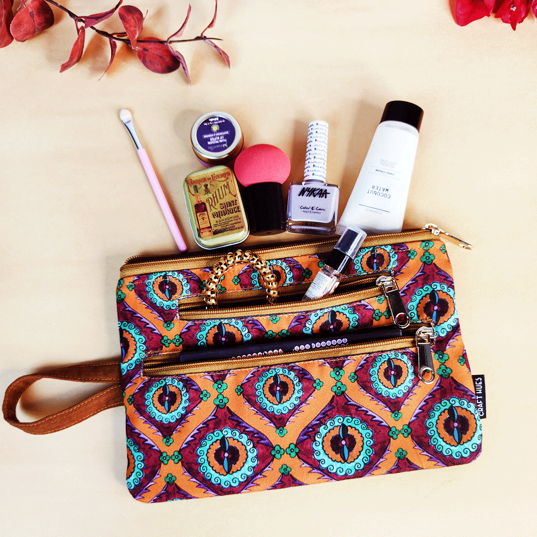 Multi-Purpose Pouch Combo- Orange Suzani-Orange Madhubani Flower