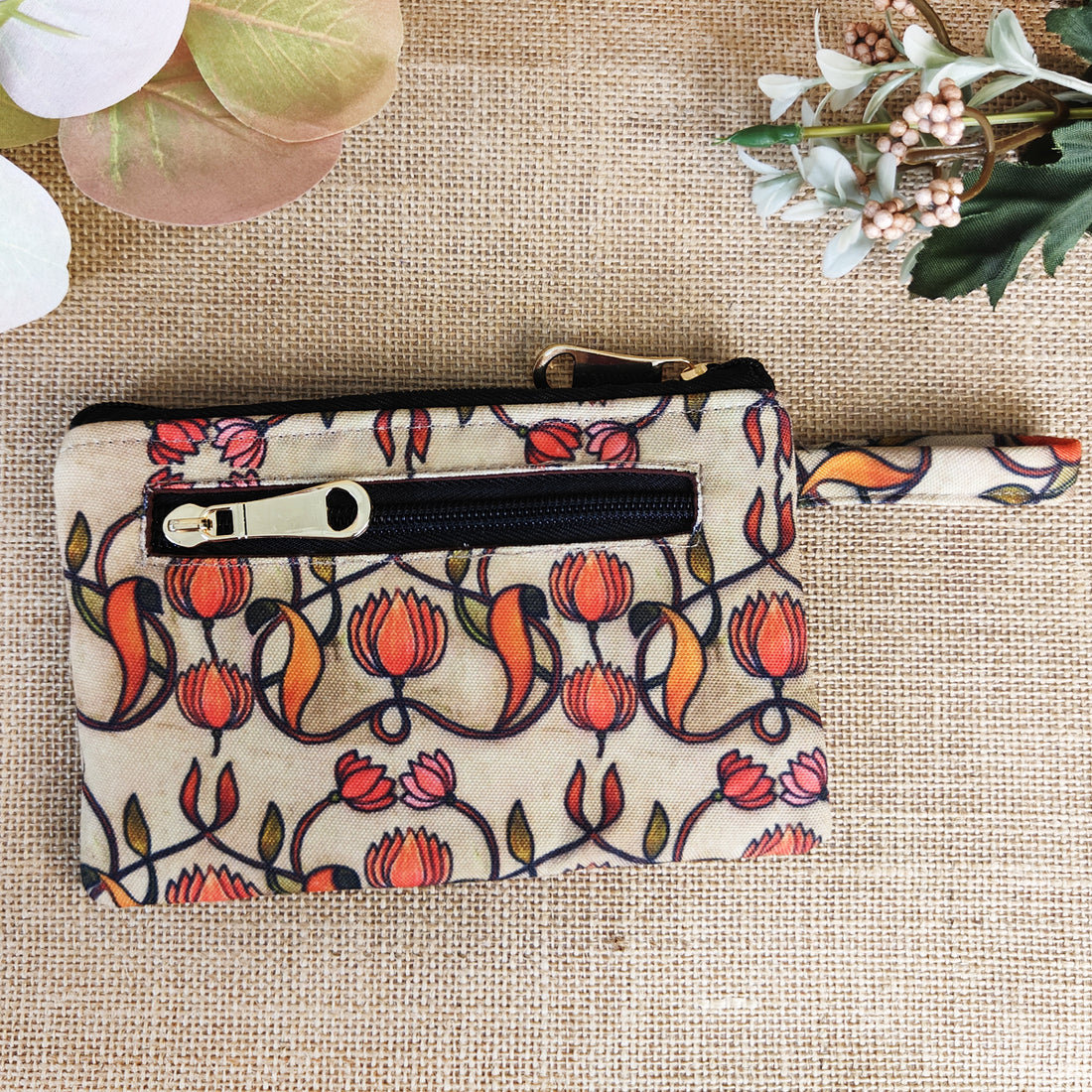 Front Card Wallet- Peach Floral