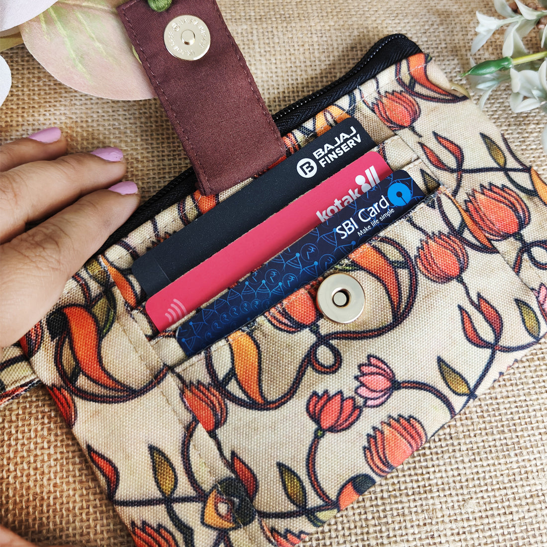 Front Card Wallet- Peach Floral