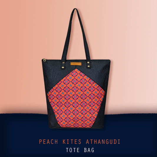 Peach Kite Athangudi Tote Bag