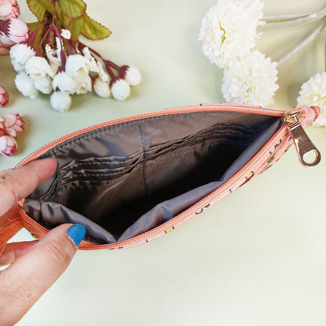 Dual-Zip Wallet- Peach Maroon Bel