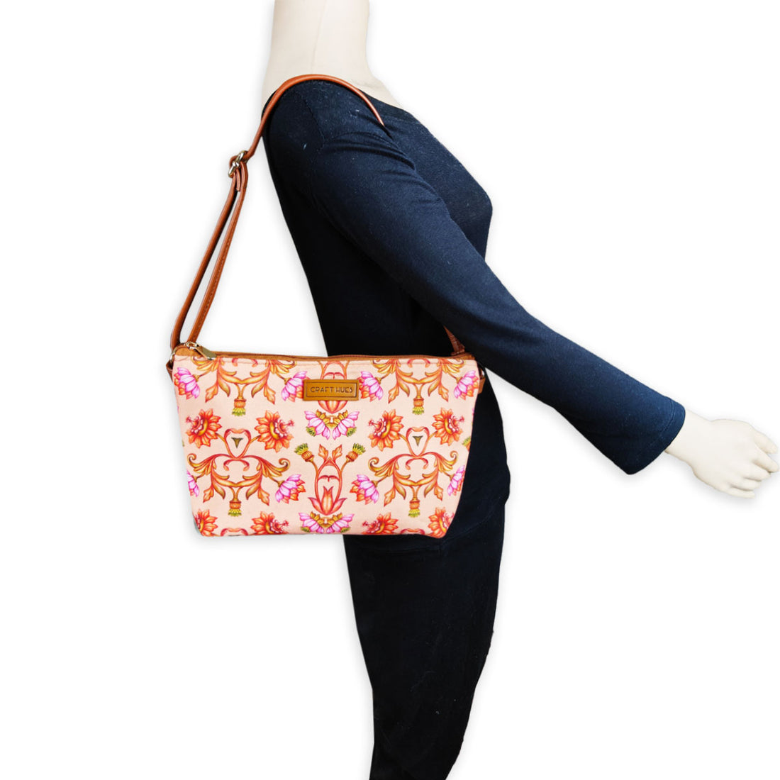 Peach Mughal Baguette with Pouch