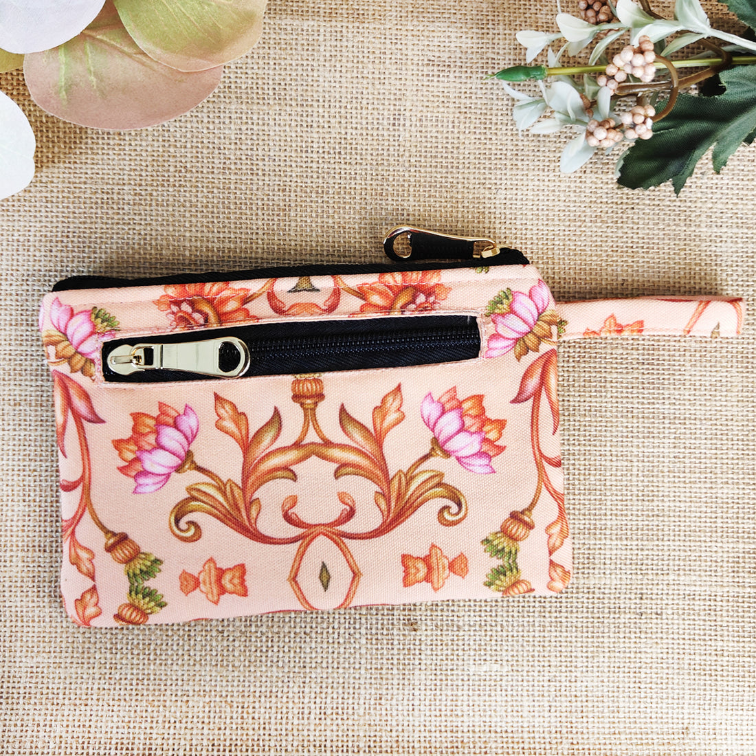 Front Card Wallet-Brown-Peach Garden Combo