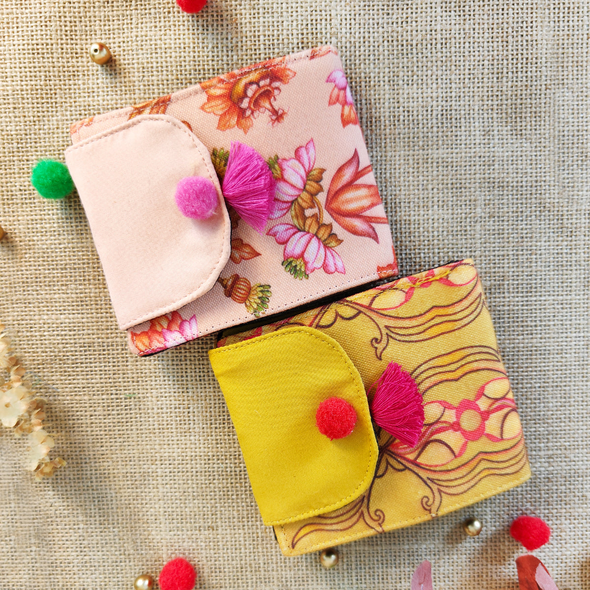 Peach-Mustard Flap Mini Wallet Combo