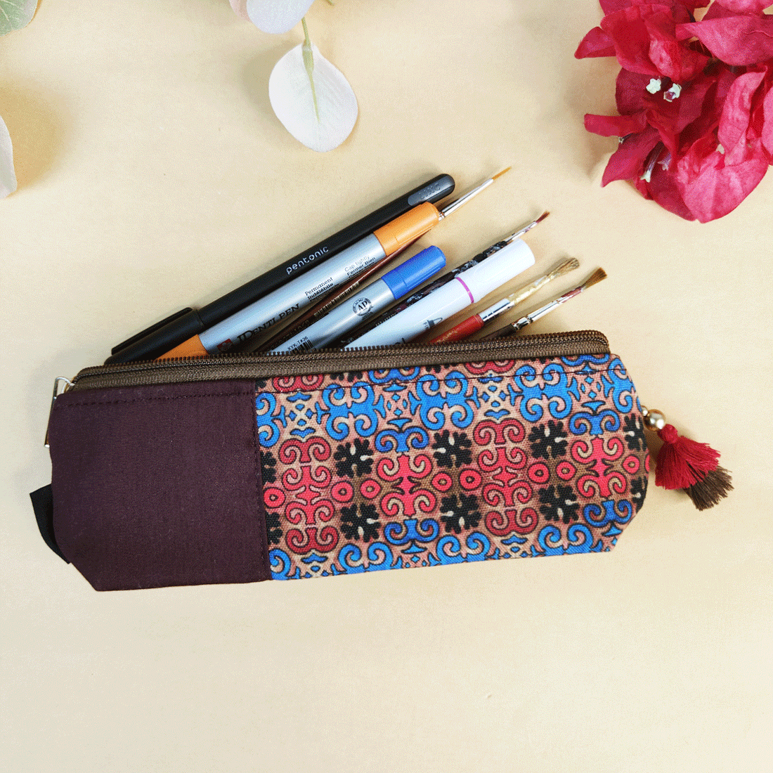 Mustard-Orange-Brown Pencil Pouch Combo