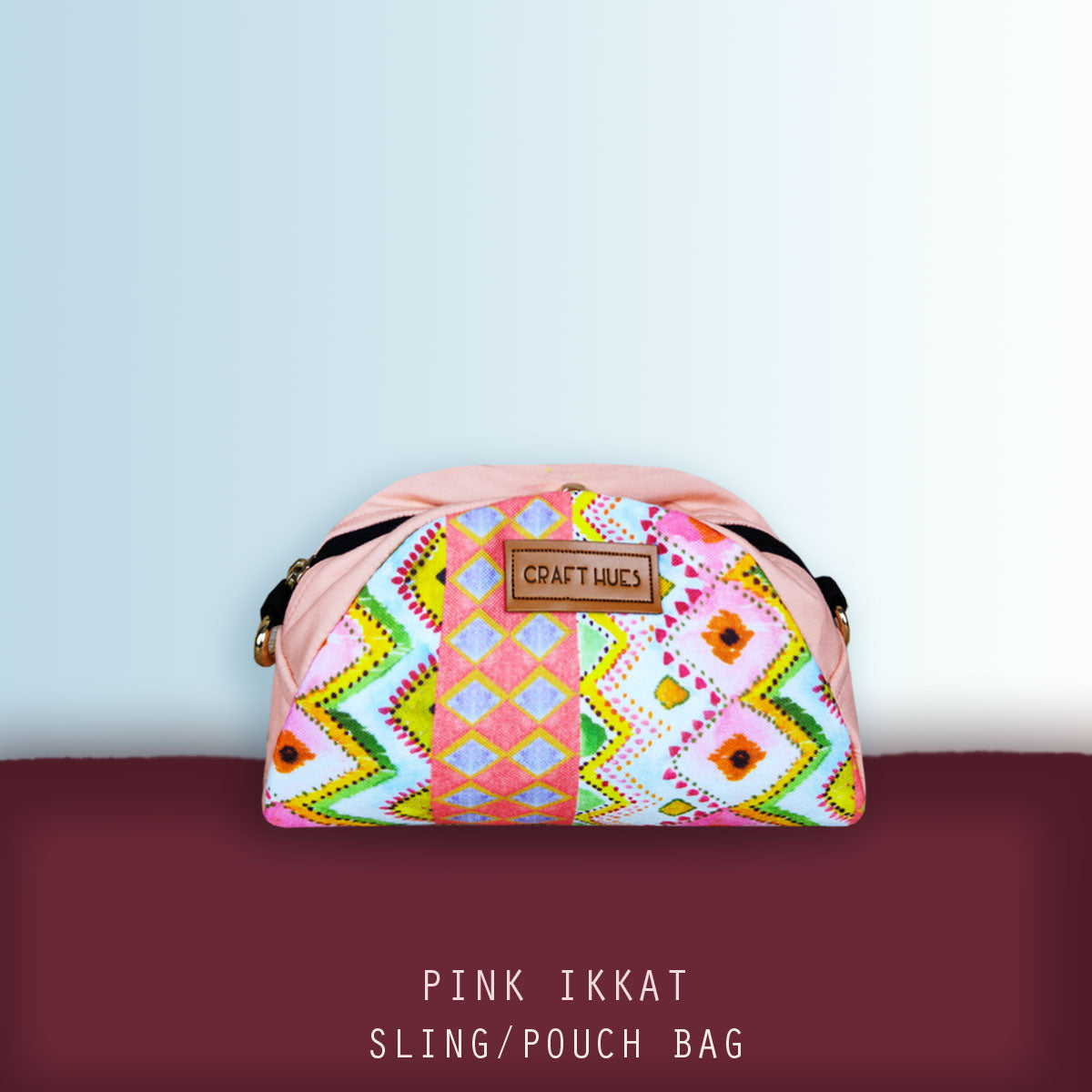 Pink Ikkat Pouch with Sling