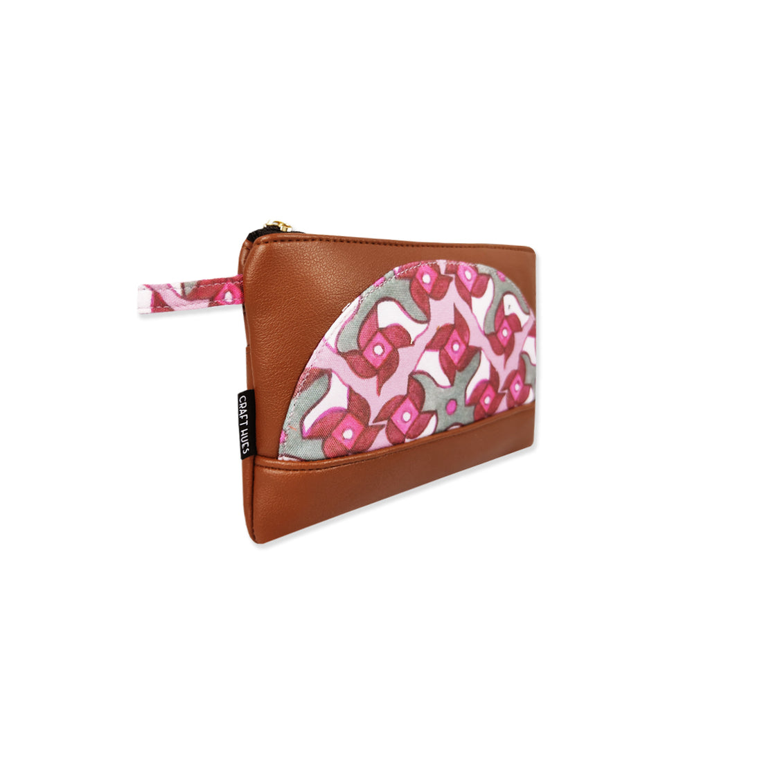 Leather Semi-circle Wallet- Pink Pinwheel