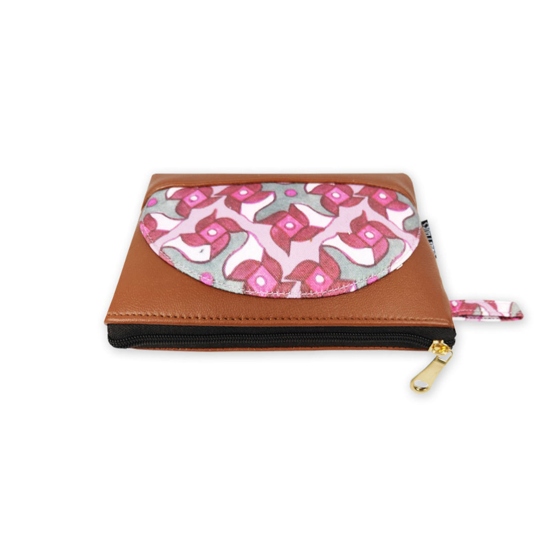 Leather Semi-circle Wallet- Pink Pinwheel