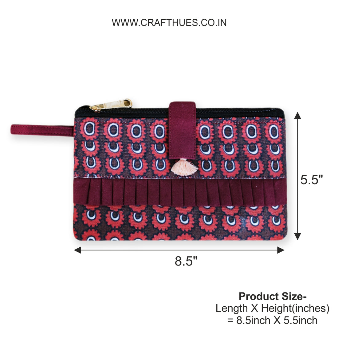 Pleated wallet coin pouch combo-kalamkari maroon