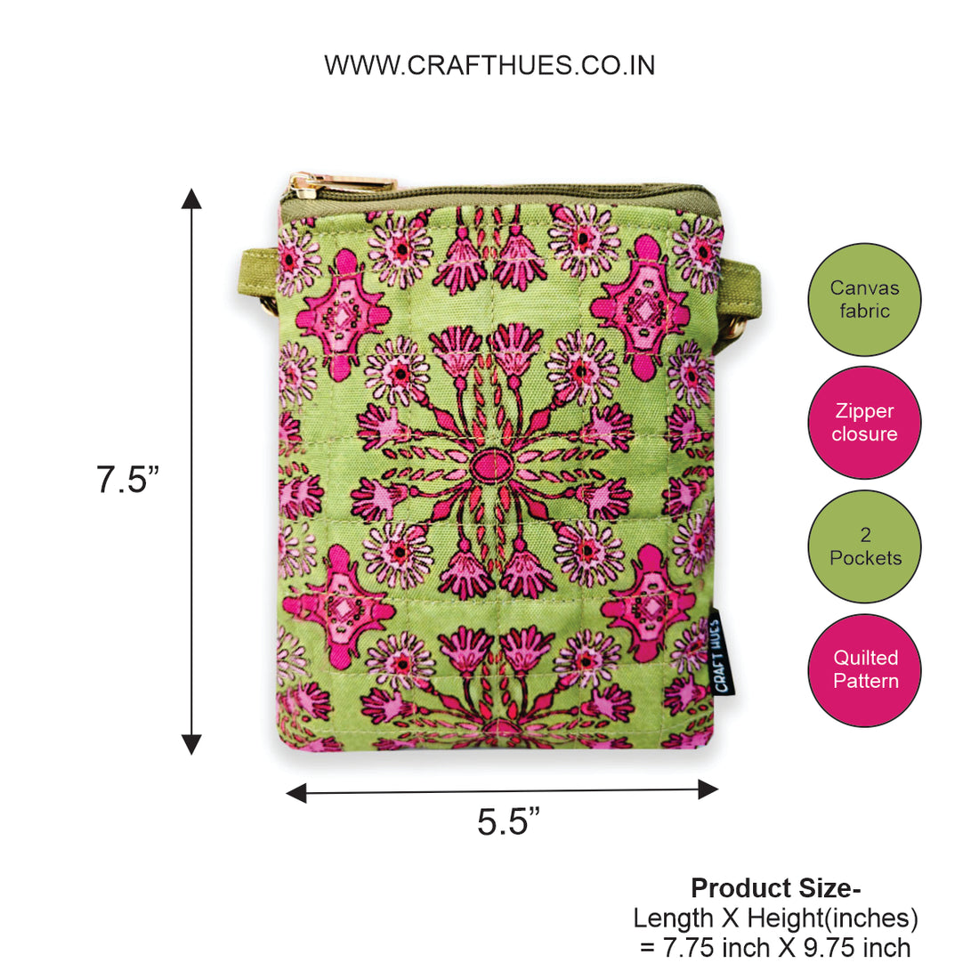 Quilted Mobile Sling-Green Pink Tile