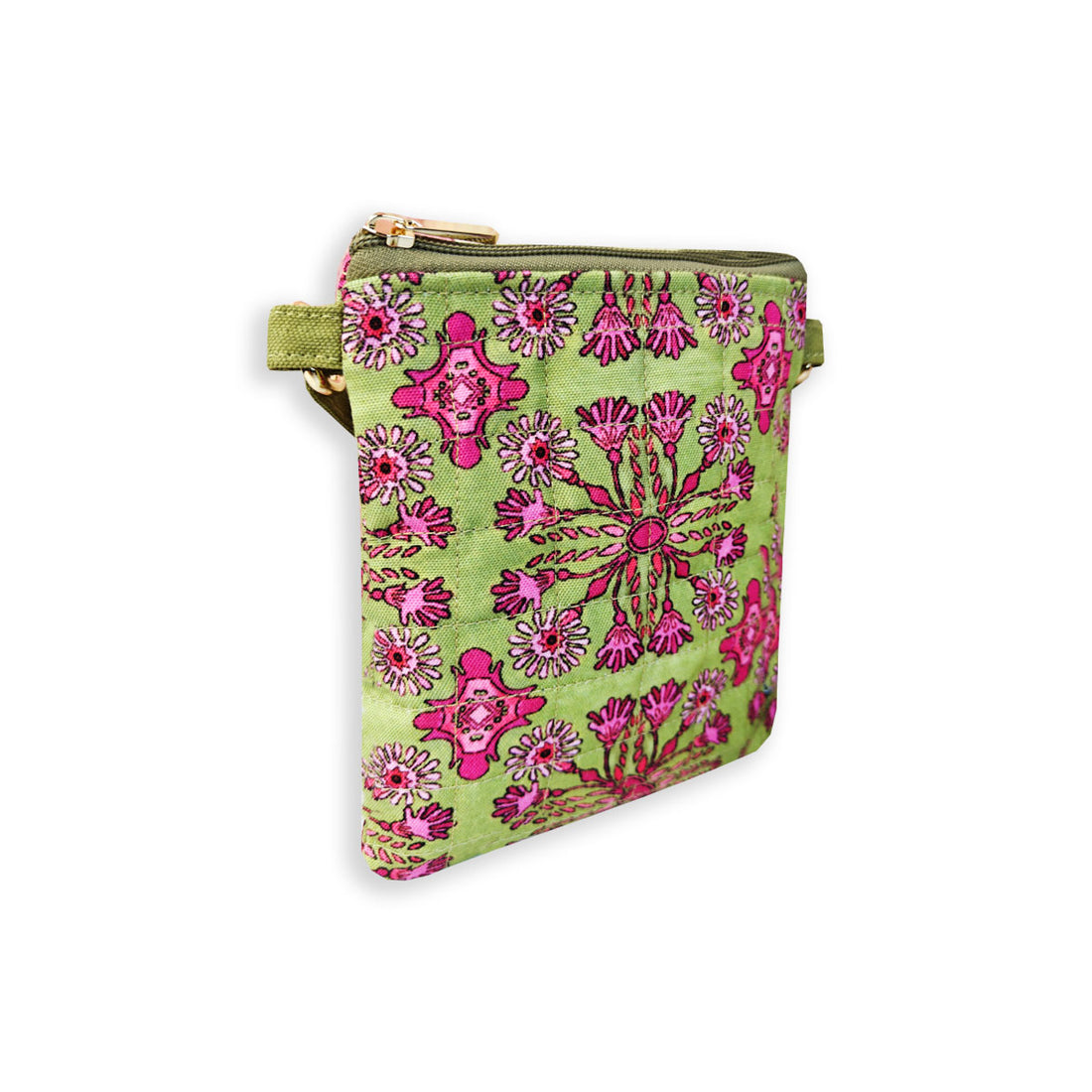 Quilted Mobile Sling-Green Pink Tile