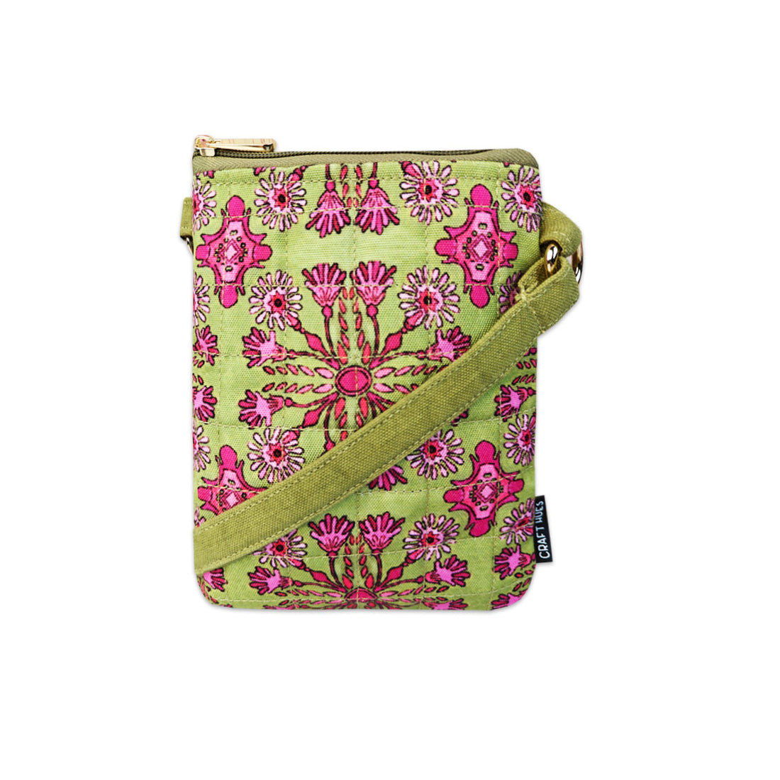 Quilted Mobile Sling-Green Pink Tile