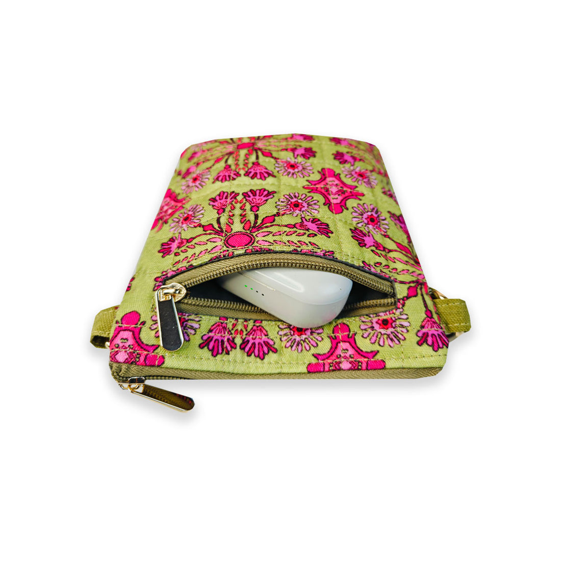 Quilted Mobile Sling-Green Pink Tile