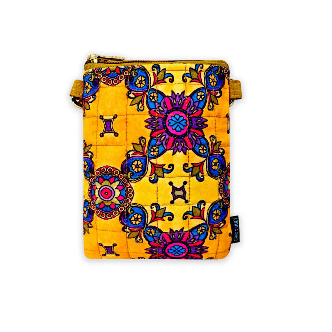 Quilted Mobile Sling-Mustard Pink Floral Tile