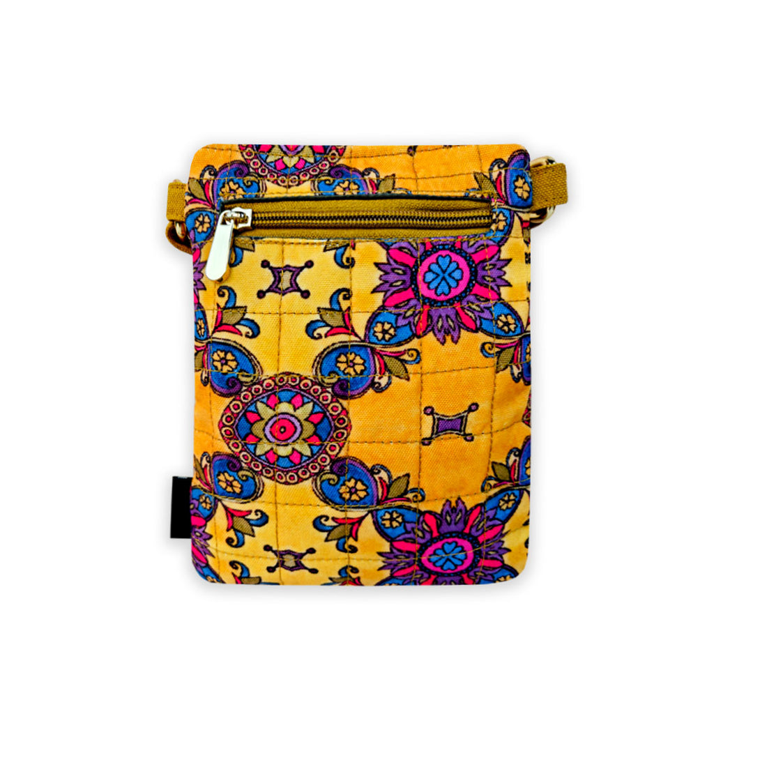 Quilted Mobile Sling-Mustard Pink Floral Tile