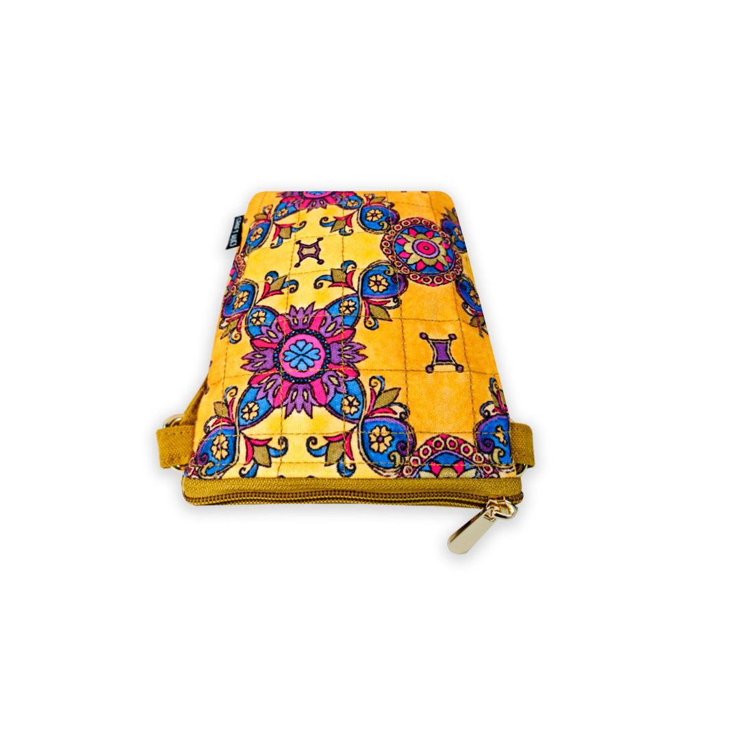 Quilted Mobile Sling-Mustard Pink Floral Tile