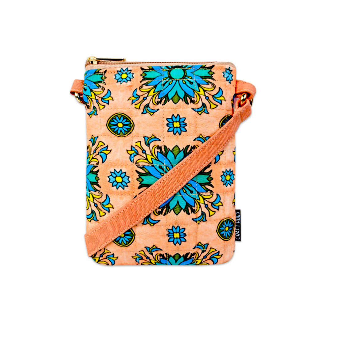 Quilted Mobile Sling-Peach Aqua Tile