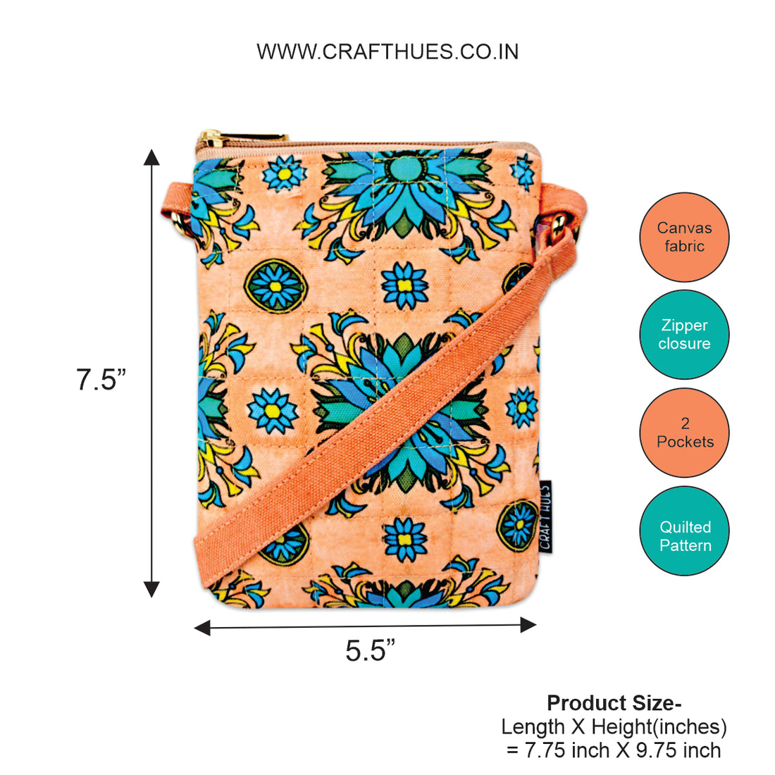 Quilted Mobile Sling-Peach Aqua Tile