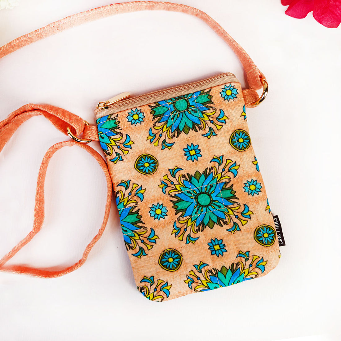 Quilted Mobile Sling-Peach Aqua Tile