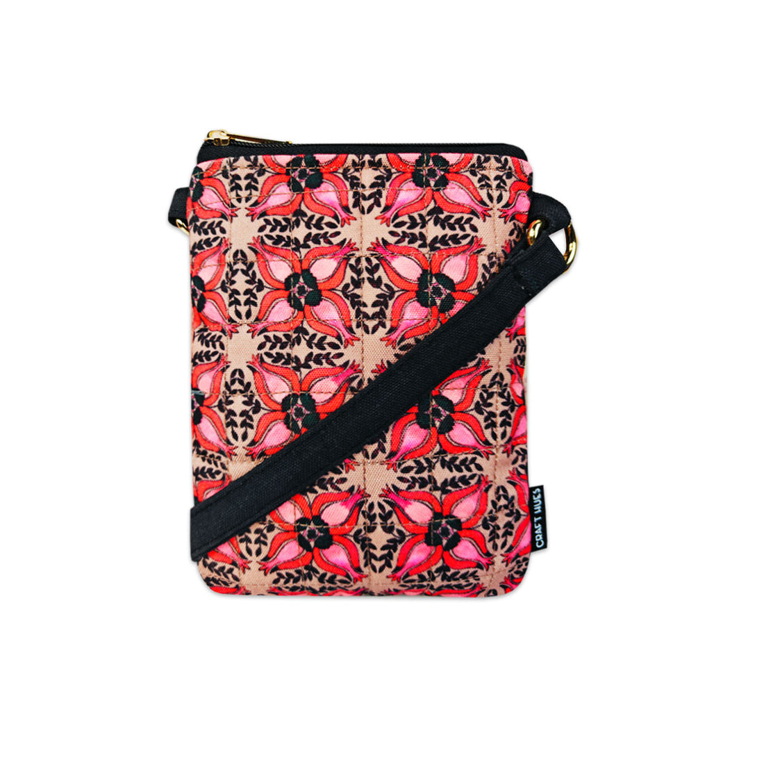 Quilted Mobile Sling- Black Maroon Floral