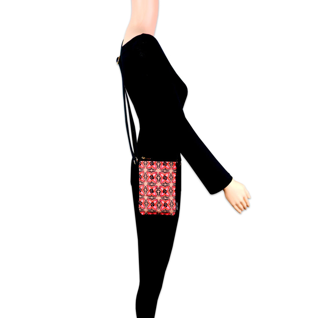 Quilted Mobile Sling- Black Maroon Floral