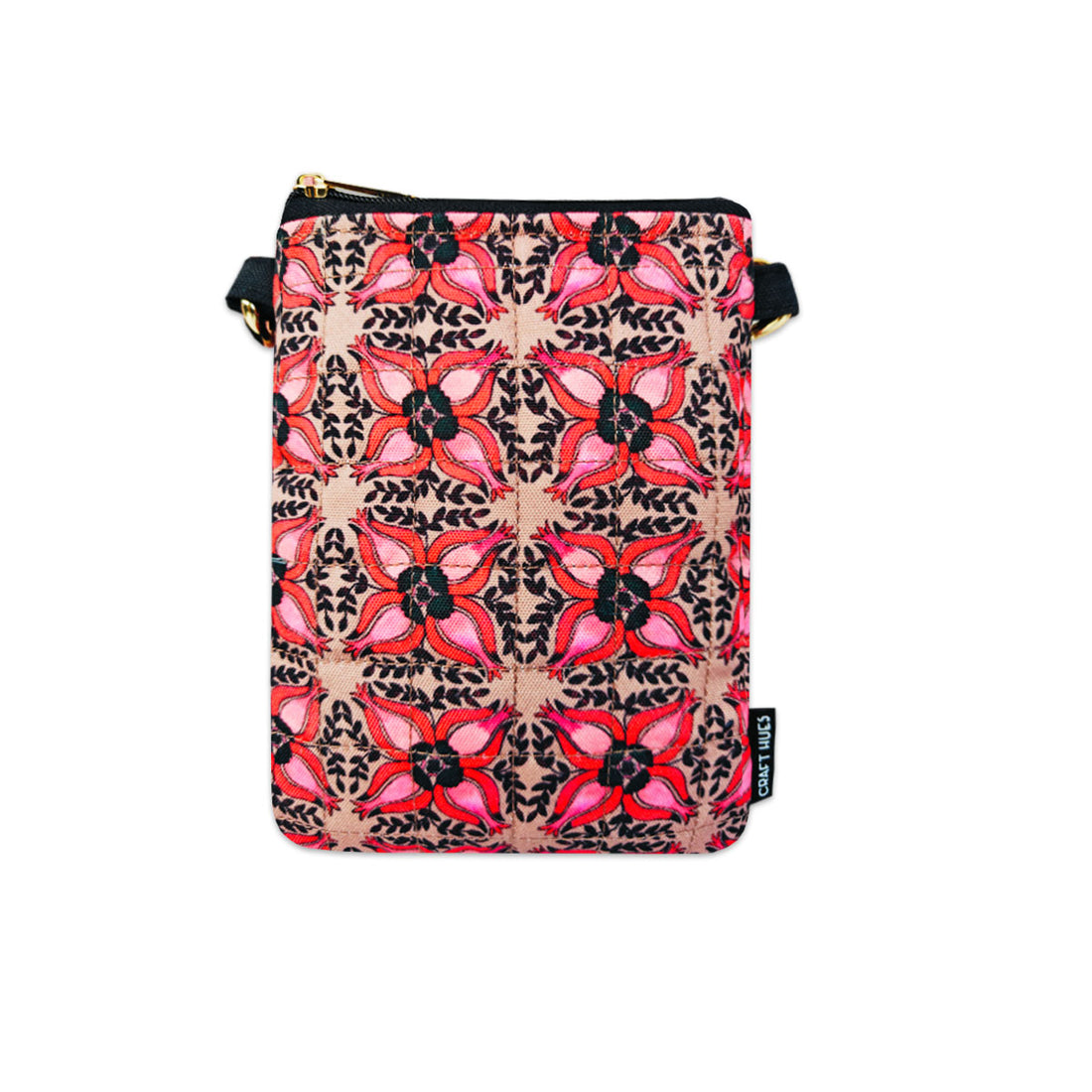 Quilted Mobile Sling- Black Maroon Floral