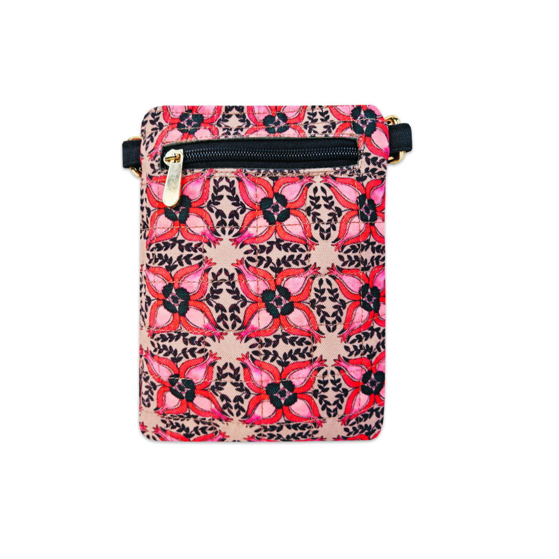 Quilted Mobile Sling- Black Maroon Floral