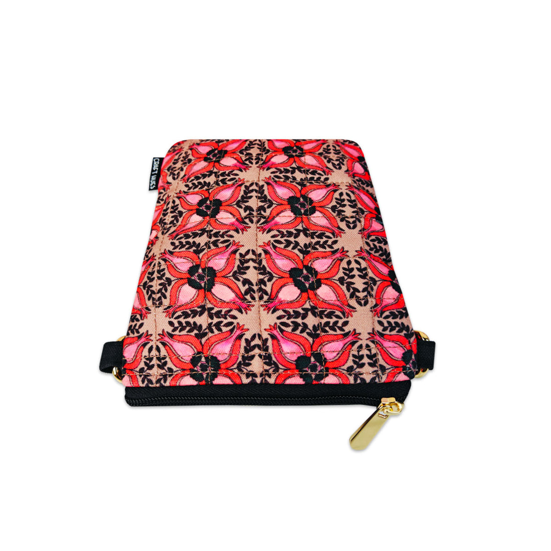 Quilted Mobile Sling- Black Maroon Floral
