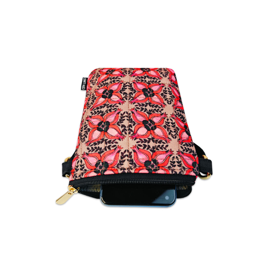 Quilted Mobile Sling- Black Maroon Floral